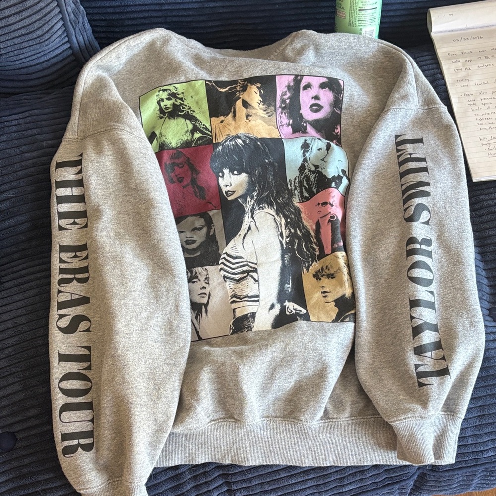 Taylor Swift Gray Crewneck Sweatshirt with Multicolor Pop-Art Back